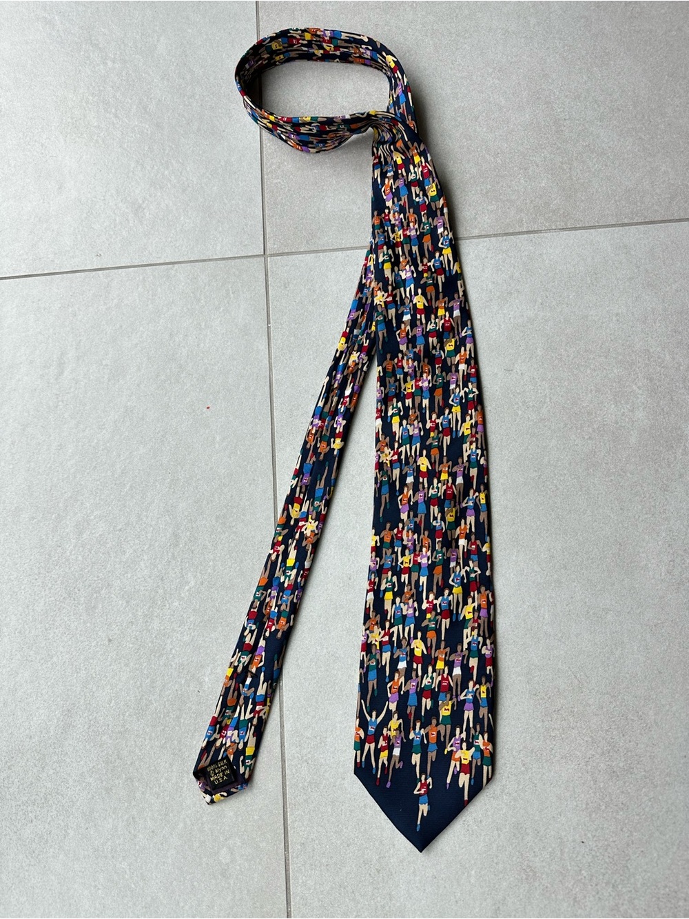 Navy Novelty Pattern Men's Tie - Multicolor Crowd Print